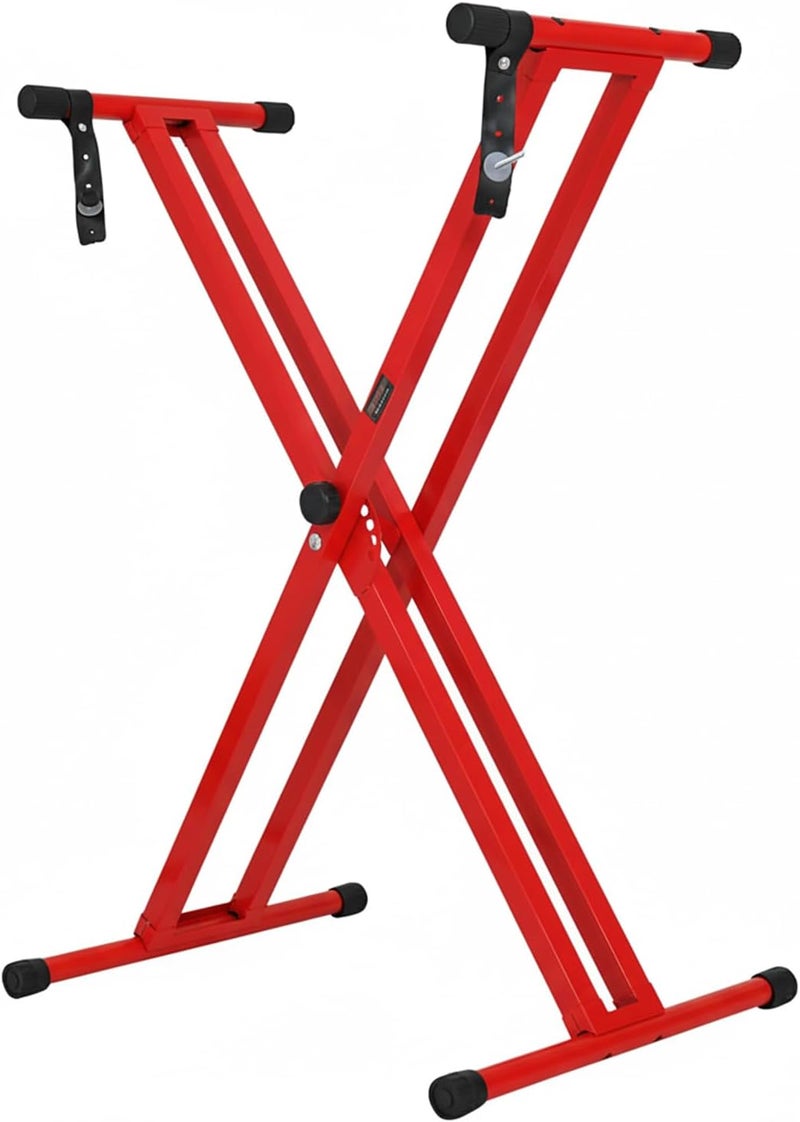 5 Core Piano Keyboard Stand Double X Heavy Duty 7 Adjustable Heights & Width Digital Electric Synthesizer Music Stands For 61 76 88 Keys w Secure Locking Strap (Red) - Image 1